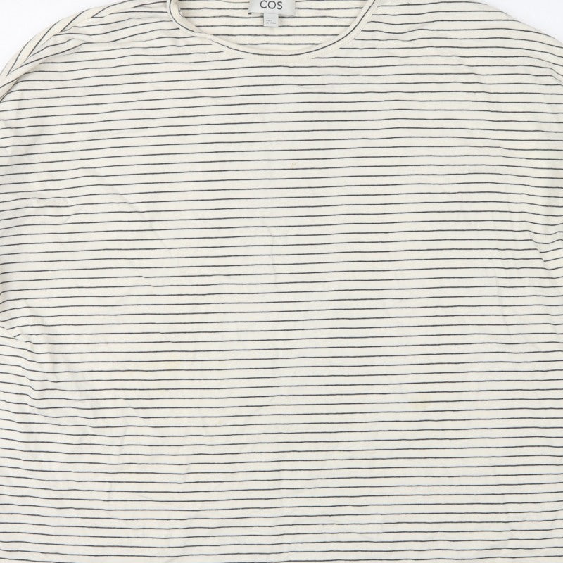 COS Women Ivory Navy Striped S Relaxed Long Sleeve Jersey T-Shirt