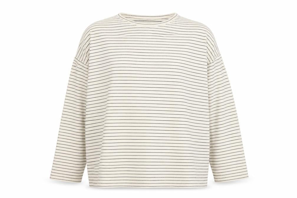 COS Women Ivory Navy Striped S Relaxed Long Sleeve Jersey T-Shirt