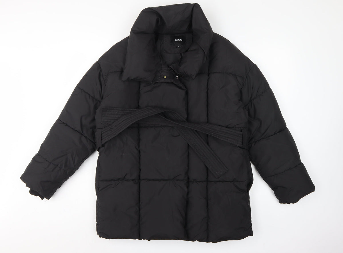 Go.G.G Women’s Black M Mid-Length Belted Puffer Coat