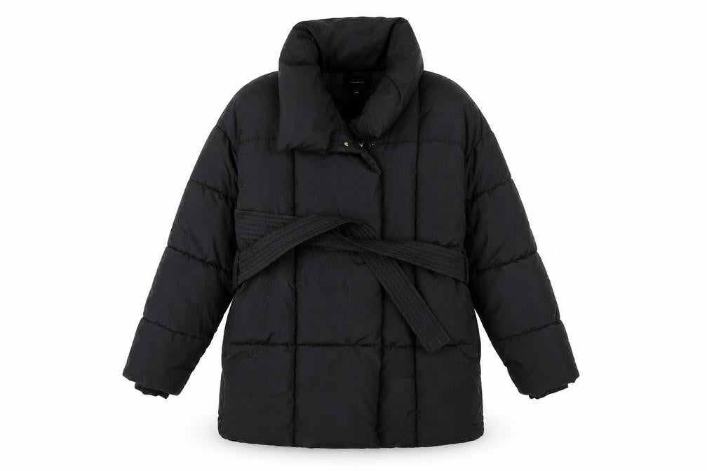 Go.G.G Women’s Black M Mid-Length Belted Puffer Coat