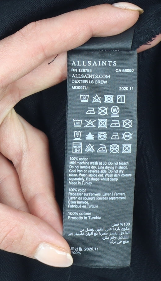AllSaints Men Black M Dexter LS Crew Relaxed Fit Long Sleeve T-Shirt