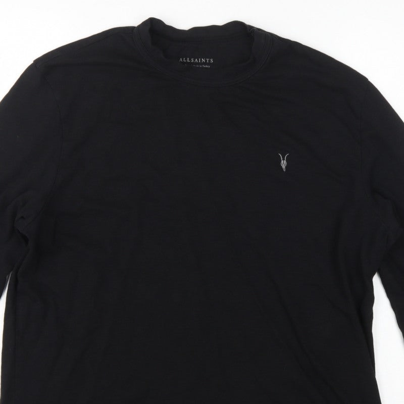 AllSaints Men Black M Dexter LS Crew Relaxed Fit Long Sleeve T-Shirt