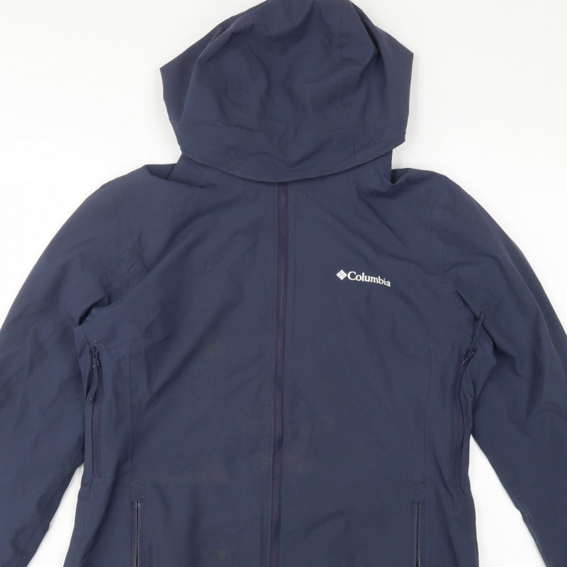 Columbia Women Blue M Omni-Tech Hooded Waterproof Rain Jacket