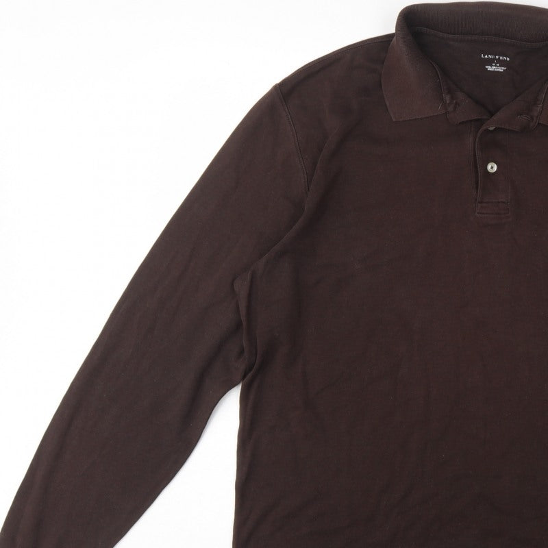 Lands' End Men's Brown XL Long Sleeve Pima Cotton Polo Shirt