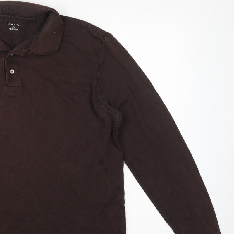 Lands' End Men's Brown XL Long Sleeve Pima Cotton Polo Shirt