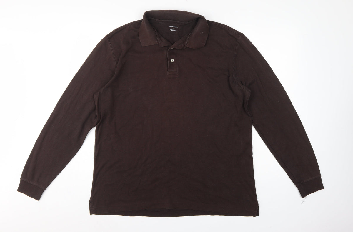 Lands' End Men's Brown XL Long Sleeve Pima Cotton Polo Shirt