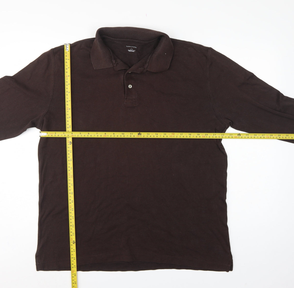 Lands' End Men's Brown XL Long Sleeve Pima Cotton Polo Shirt