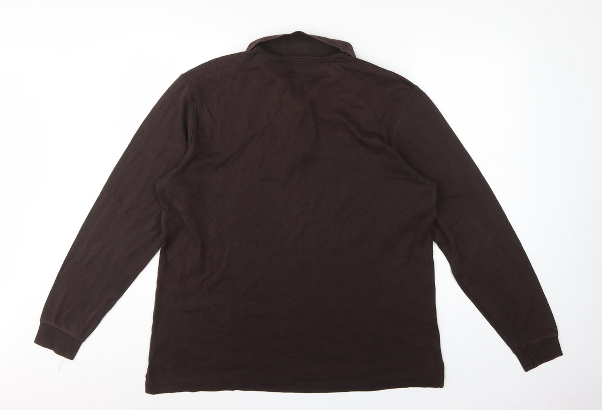 Lands' End Men's Brown XL Long Sleeve Pima Cotton Polo Shirt