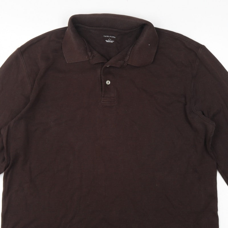Lands' End Men's Brown XL Long Sleeve Pima Cotton Polo Shirt