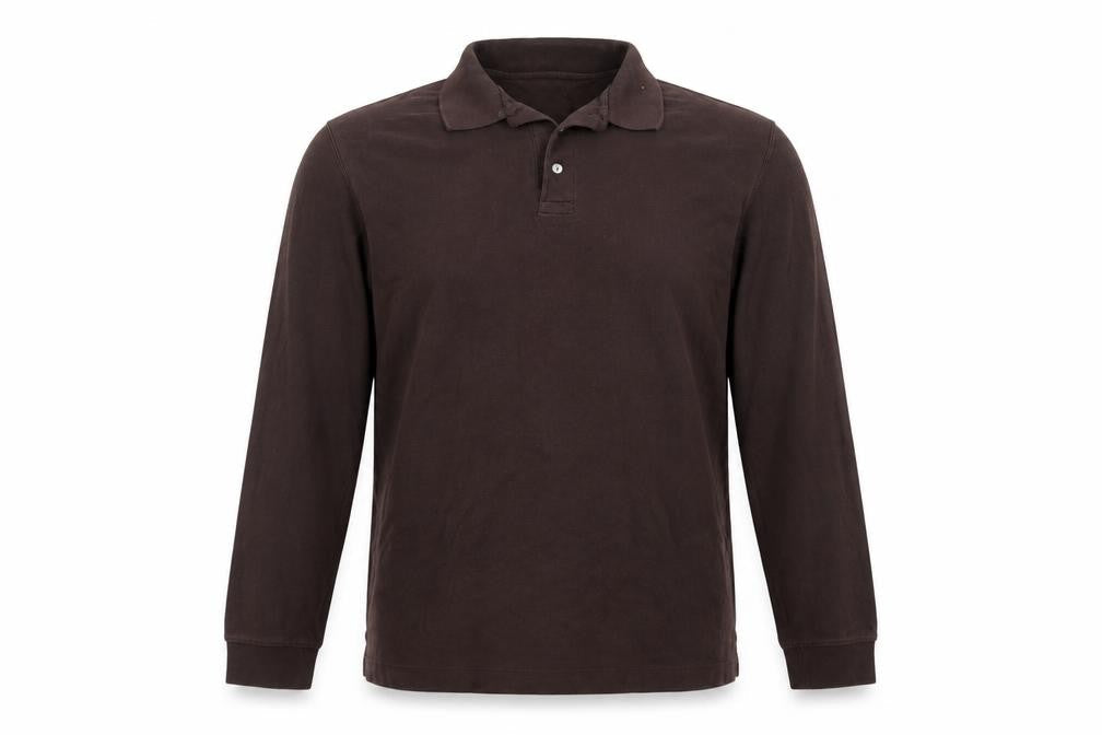 Lands' End Men's Brown XL Long Sleeve Pima Cotton Polo Shirt