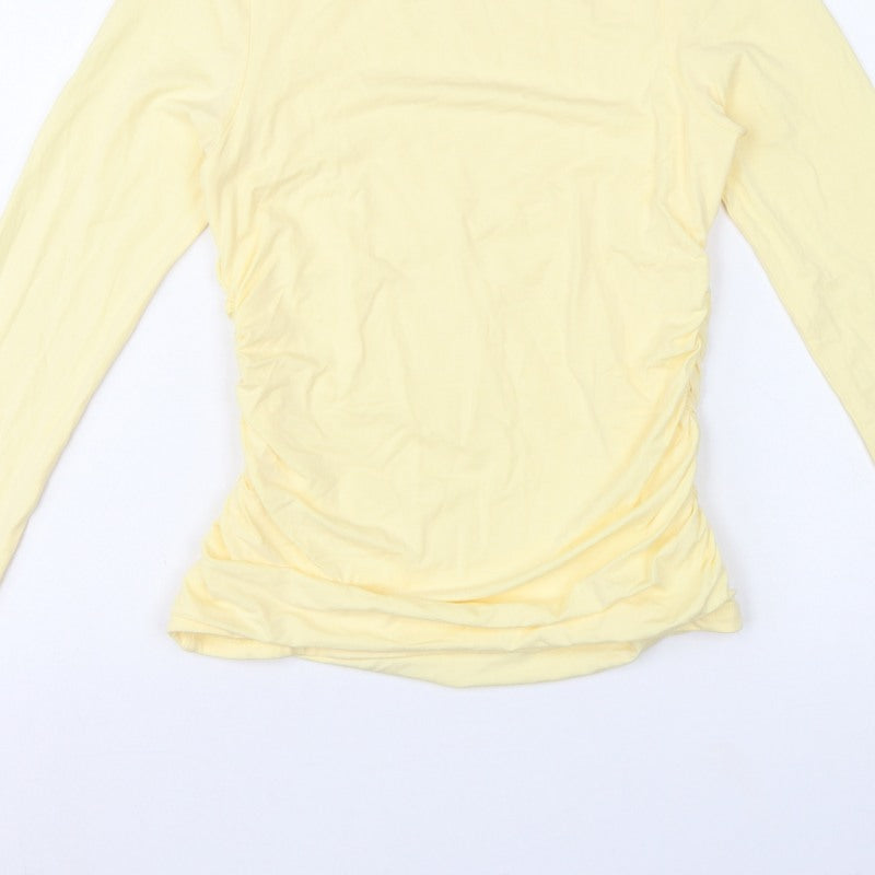 Nobody's Child Women Yellow UK 10 Ruched Long Sleeve Stretch T-Shirt
