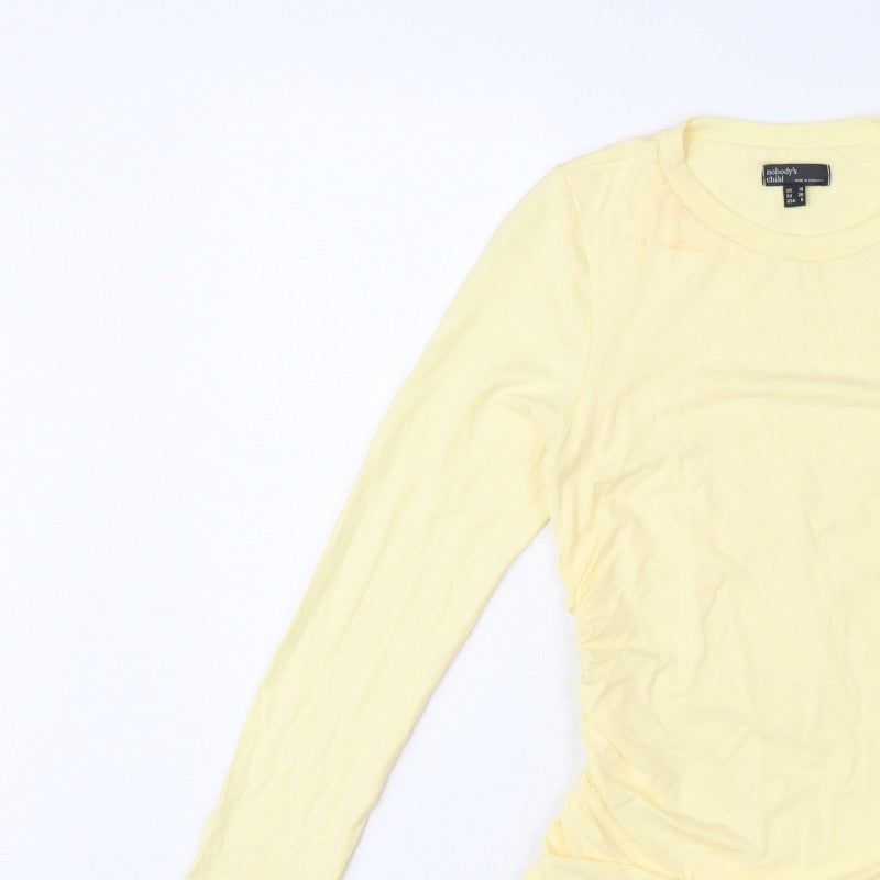 Nobody's Child Women Yellow UK 10 Ruched Long Sleeve Stretch T-Shirt