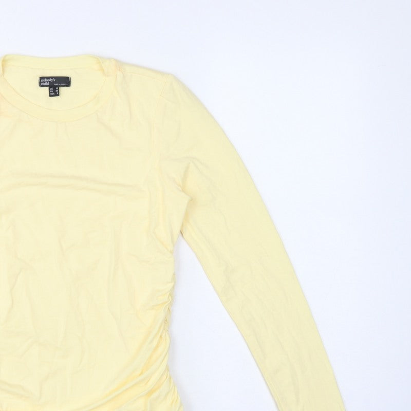 Nobody's Child Women Yellow UK 10 Ruched Long Sleeve Stretch T-Shirt