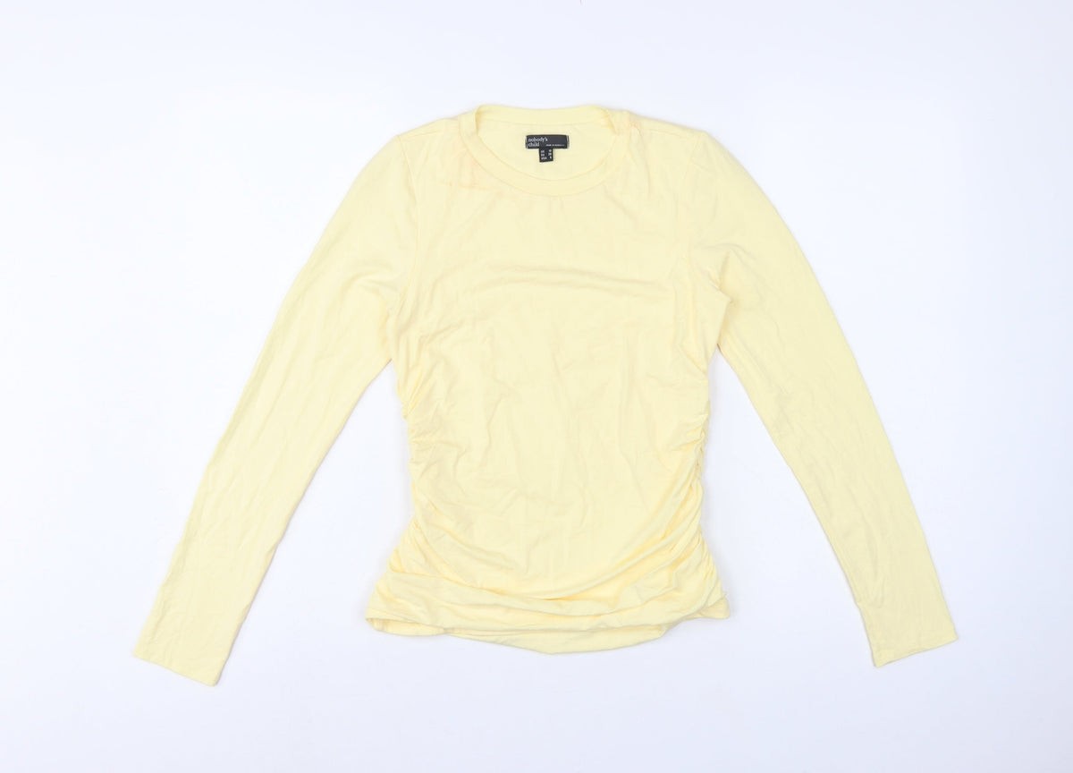 Nobody's Child Women Yellow UK 10 Ruched Long Sleeve Stretch T-Shirt