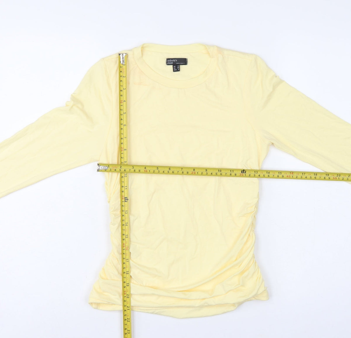 Nobody's Child Women Yellow UK 10 Ruched Long Sleeve Stretch T-Shirt