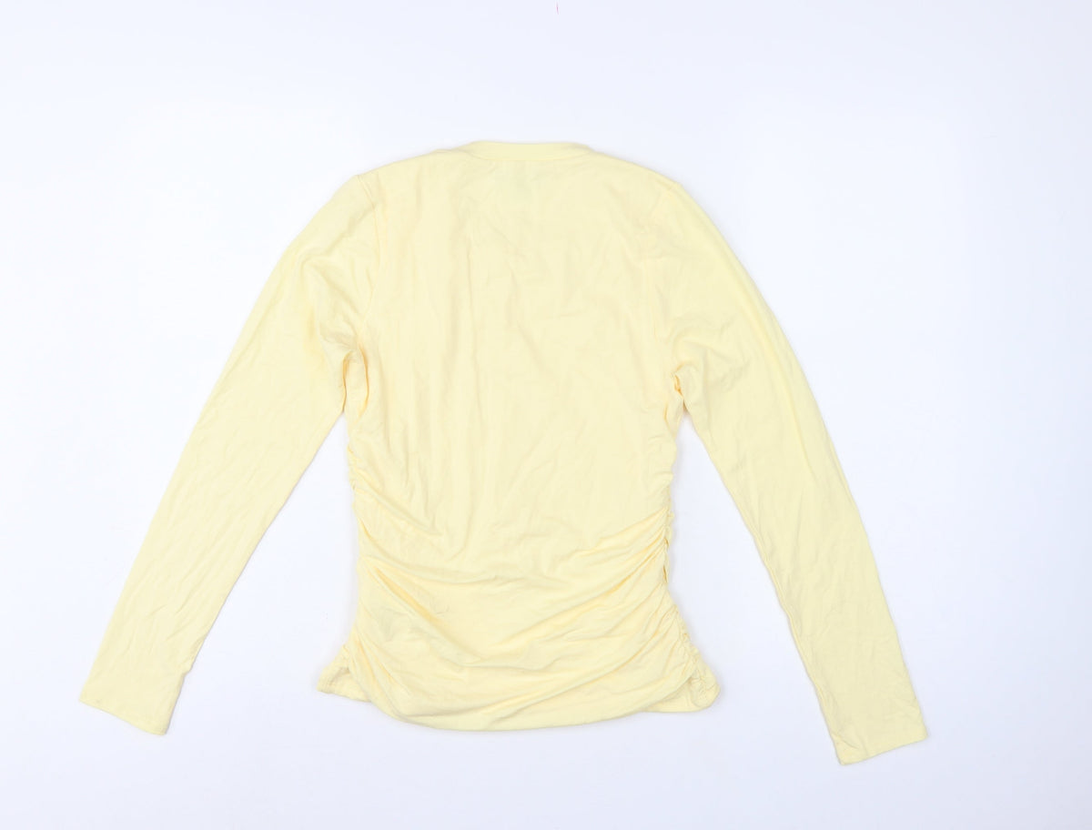 Nobody's Child Women Yellow UK 10 Ruched Long Sleeve Stretch T-Shirt