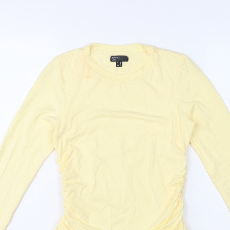 Nobody's Child Women Yellow UK 10 Ruched Long Sleeve Stretch T-Shirt