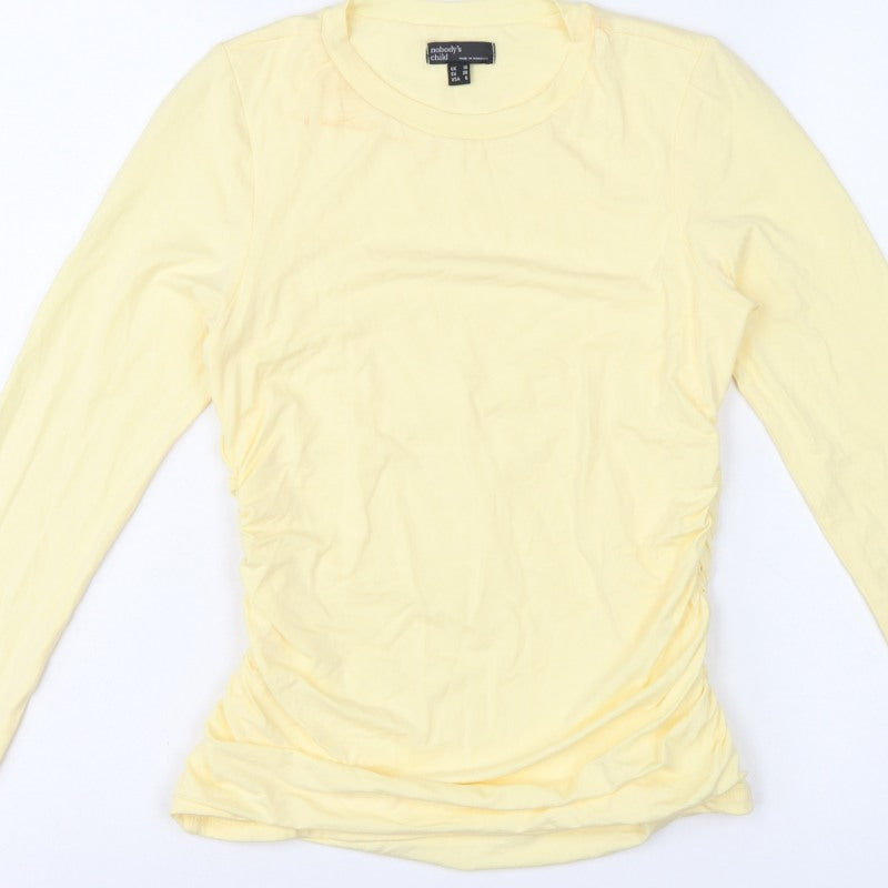 Nobody's Child Women Yellow UK 10 Ruched Long Sleeve Stretch T-Shirt