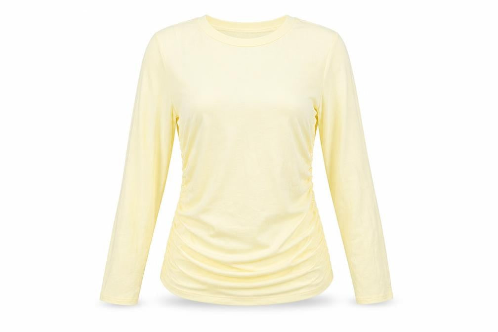 Nobody's Child Women Yellow UK 10 Ruched Long Sleeve Stretch T-Shirt