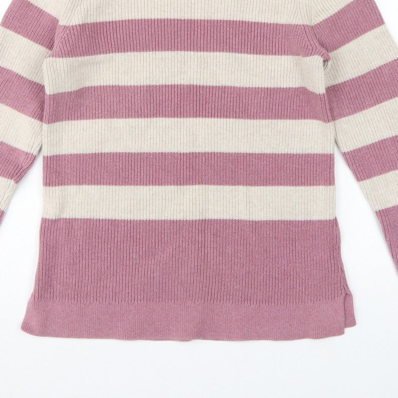 FatFace Women Pink Ivory Stripe Cotton Knit Pullover Jumper UK 10