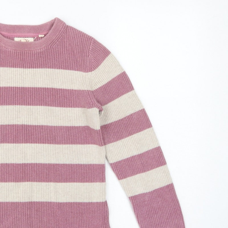 FatFace Women Pink Ivory Stripe Cotton Knit Pullover Jumper UK 10