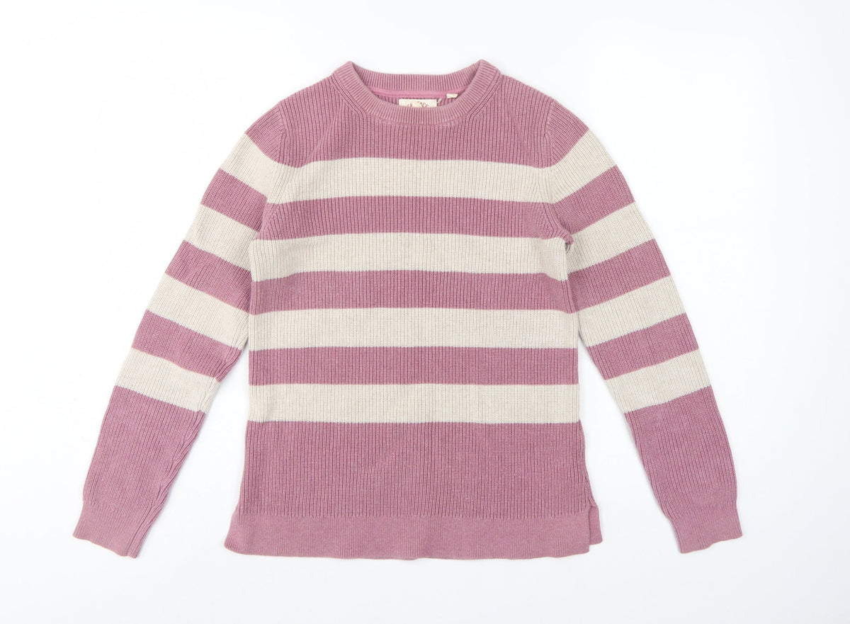 FatFace Women Pink Ivory Stripe Cotton Knit Pullover Jumper UK 10