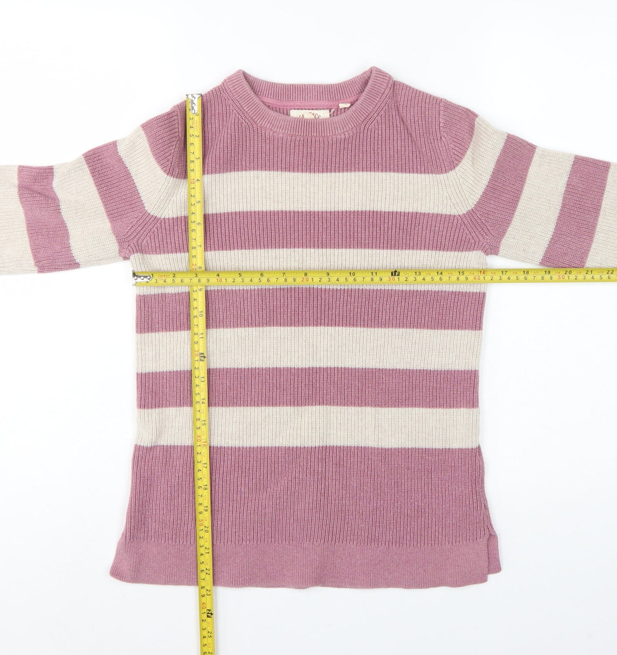 FatFace Women Pink Ivory Stripe Cotton Knit Pullover Jumper UK 10