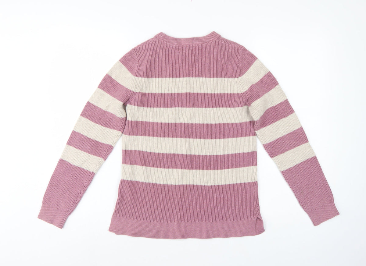 FatFace Women Pink Ivory Stripe Cotton Knit Pullover Jumper UK 10