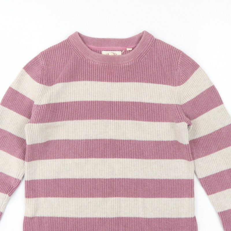 FatFace Women Pink Ivory Stripe Cotton Knit Pullover Jumper UK 10