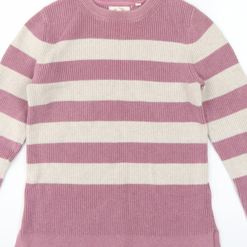 FatFace Women Pink Ivory Stripe Cotton Knit Pullover Jumper UK 10