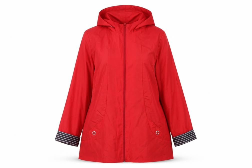 Anne de Lancay Women's Red M Hooded Long Rain Coat Jacket