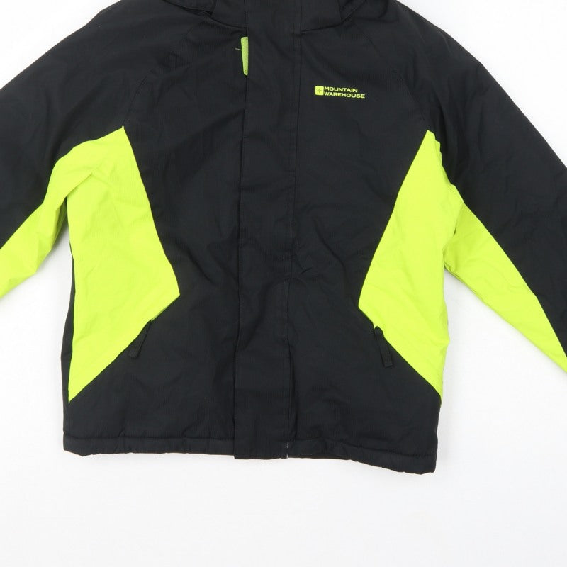 Mountain Warehouse Boys Black Green 7-8 Years Ski Jacket Hooded