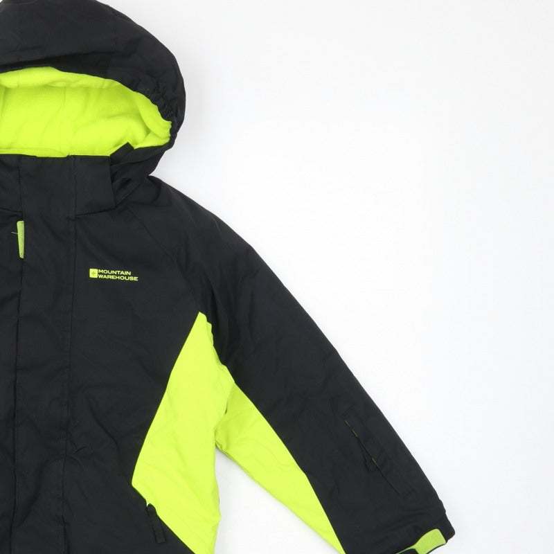 Mountain Warehouse Boys Black Green 7-8 Years Ski Jacket Hooded