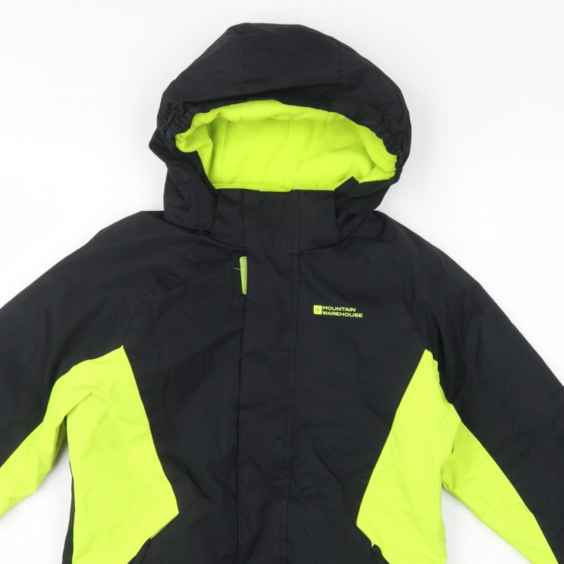 Mountain Warehouse Boys Black Green 7-8 Years Ski Jacket Hooded