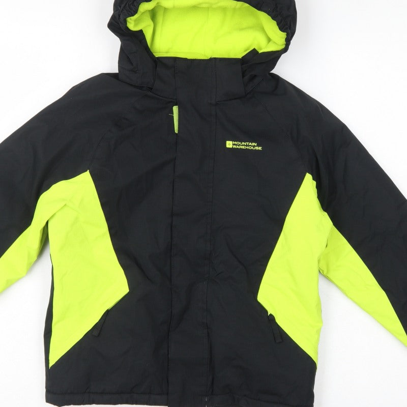 Mountain Warehouse Boys Black Green 7-8 Years Ski Jacket Hooded
