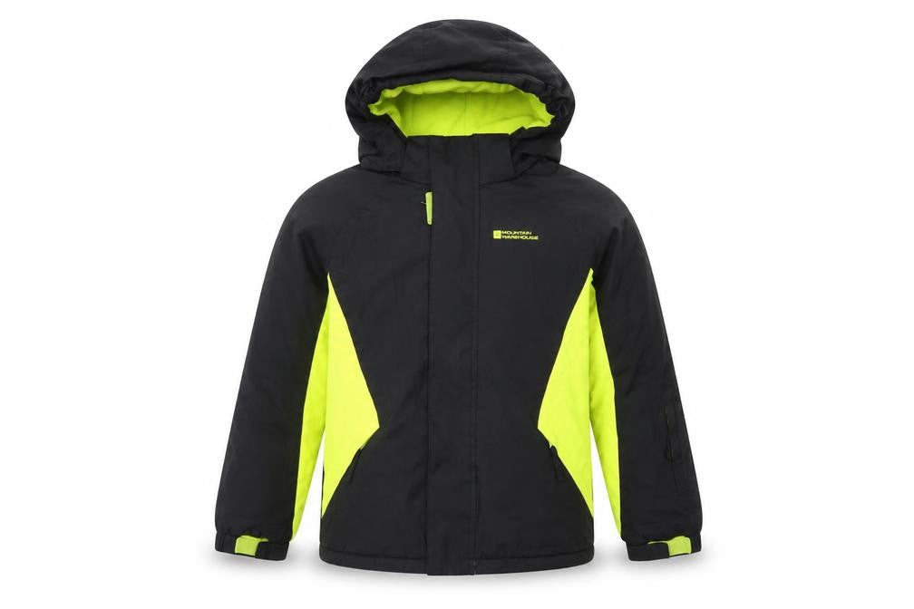 Mountain Warehouse Boys Black Green 7-8 Years Ski Jacket Hooded