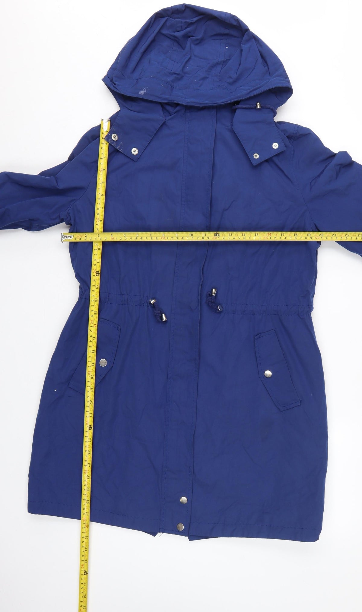 M&Co Women’s Blue Size 14 Long Hooded Parka Coat Drawstring