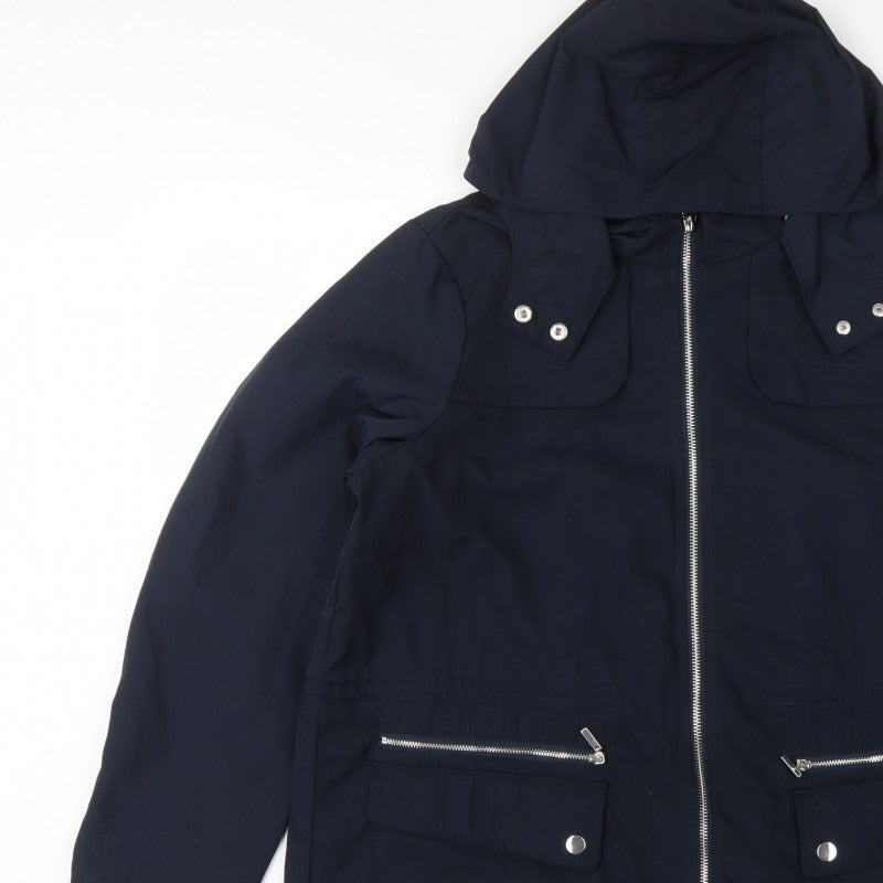 Evans Women Blue UK 16 Hooded Parka Mid-Length Zip Coat