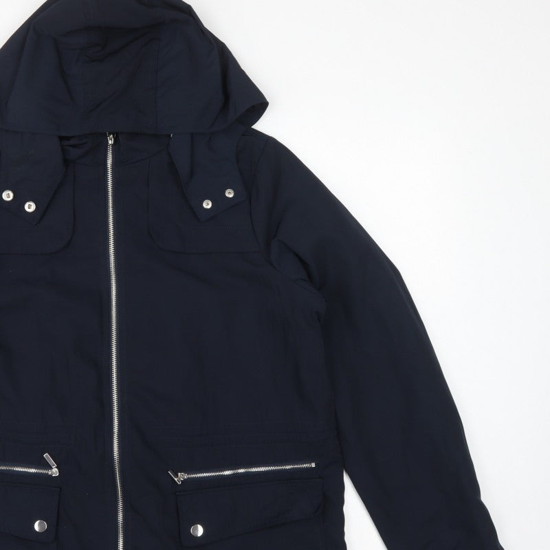 Evans Women Blue UK 16 Hooded Parka Mid-Length Zip Coat