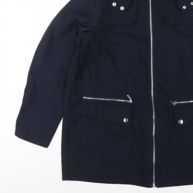 Evans Women Blue UK 16 Hooded Parka Mid-Length Zip Coat