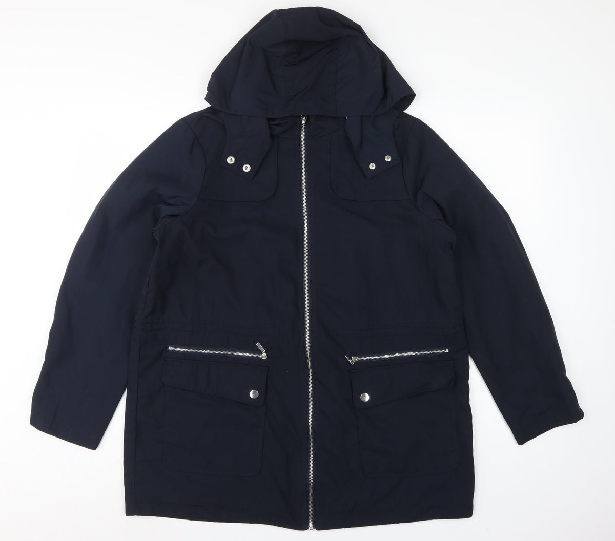 Evans Women Blue UK 16 Hooded Parka Mid-Length Zip Coat