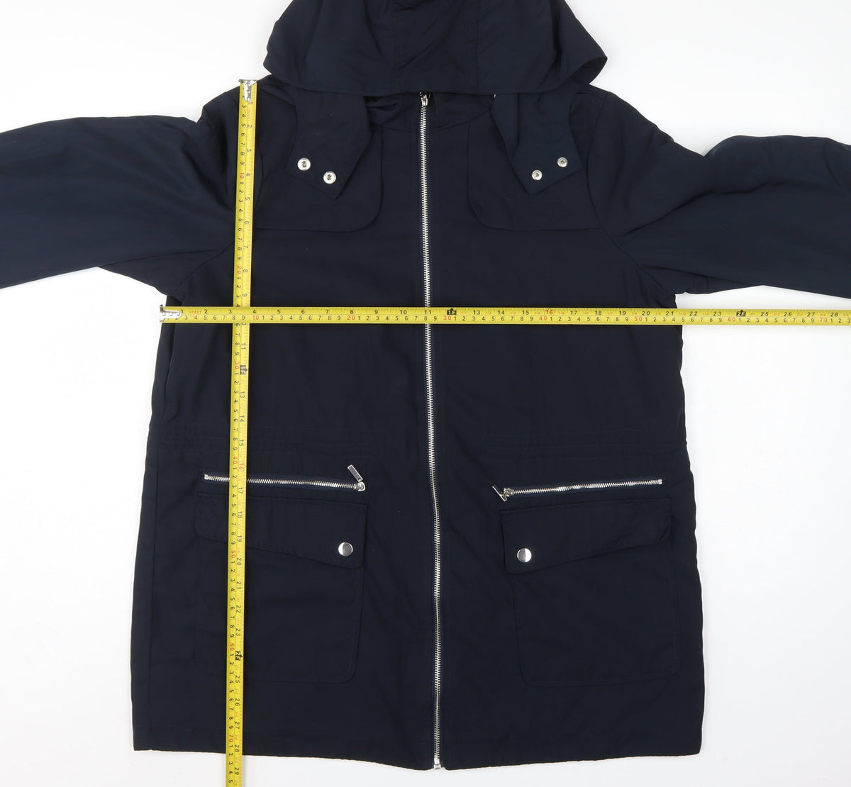 Evans Women Blue UK 16 Hooded Parka Mid-Length Zip Coat