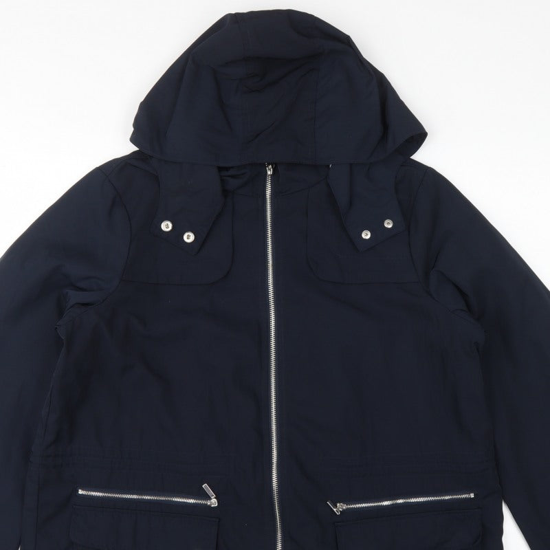 Evans Women Blue UK 16 Hooded Parka Mid-Length Zip Coat