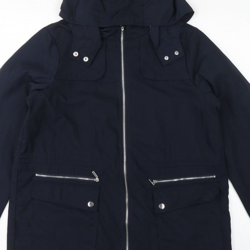 Evans Women Blue UK 16 Hooded Parka Mid-Length Zip Coat