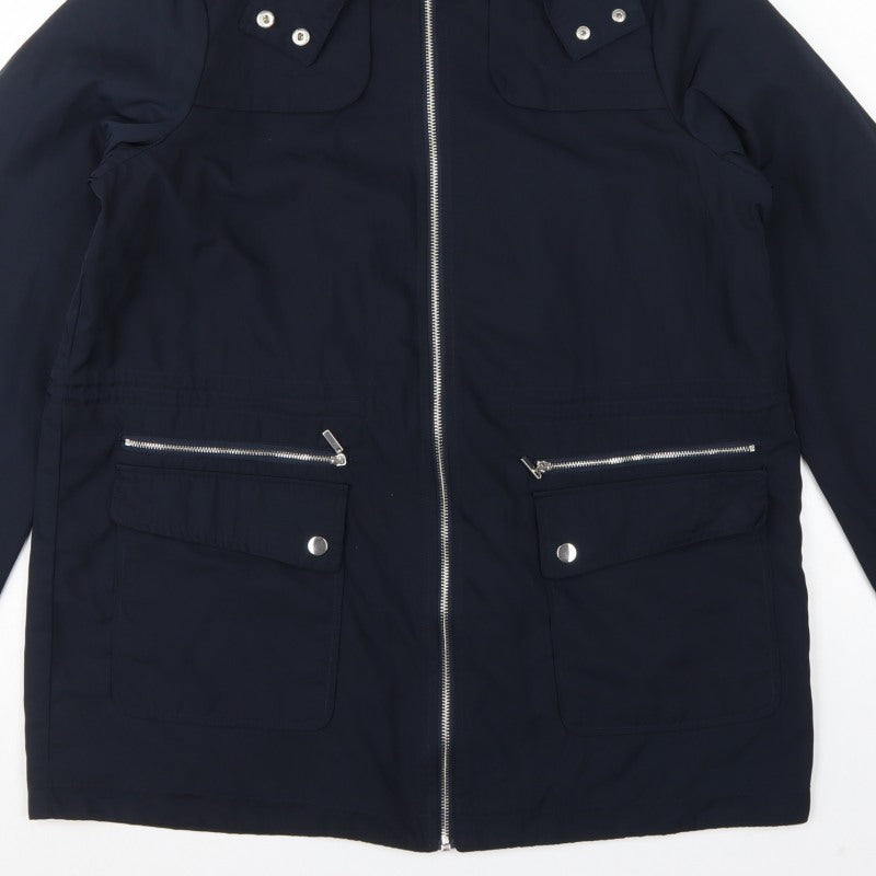 Evans Women Blue UK 16 Hooded Parka Mid-Length Zip Coat