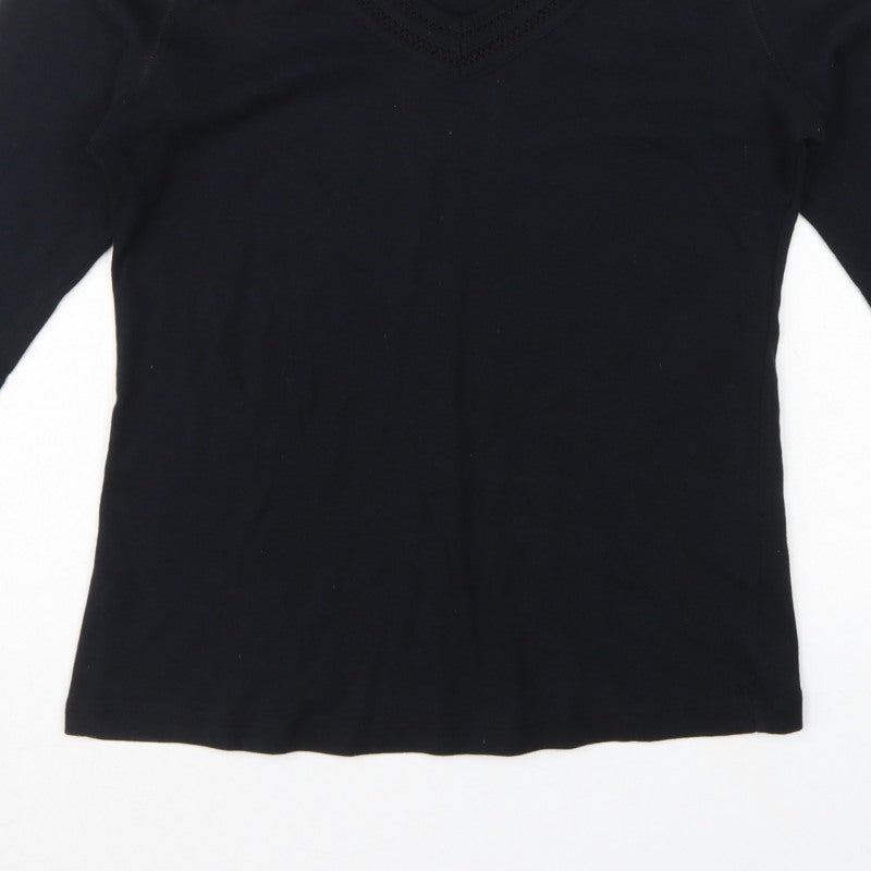 M&Co Women’s Black Size 14 Basic V-Neck 3/4 Sleeve Cotton T-Shirt