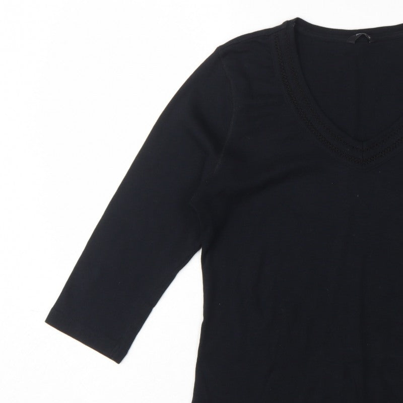 M&Co Women’s Black Size 14 Basic V-Neck 3/4 Sleeve Cotton T-Shirt