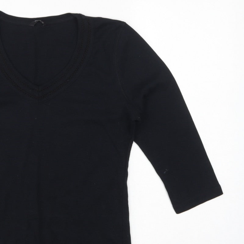 M&Co Women’s Black Size 14 Basic V-Neck 3/4 Sleeve Cotton T-Shirt