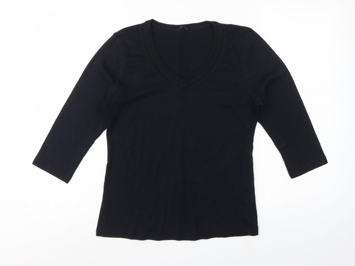M&Co Women’s Black Size 14 Basic V-Neck 3/4 Sleeve Cotton T-Shirt