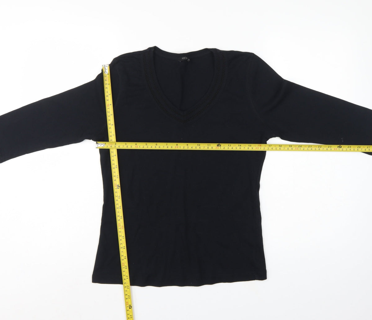 M&Co Women’s Black Size 14 Basic V-Neck 3/4 Sleeve Cotton T-Shirt